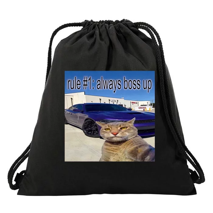 Rule # 1 Always Boss Up Funny Cat Meme Drawstring Bag