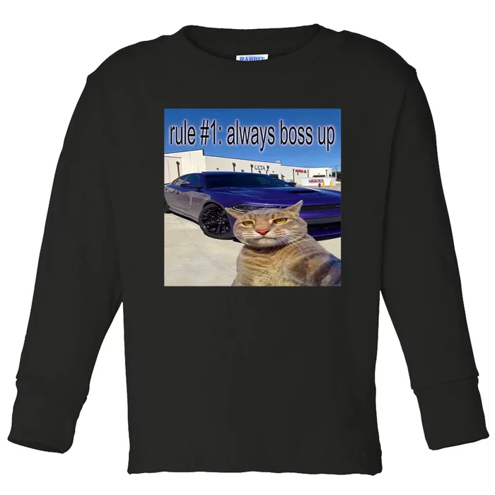 Rule # 1 Always Boss Up Funny Cat Meme Toddler Long Sleeve Shirt