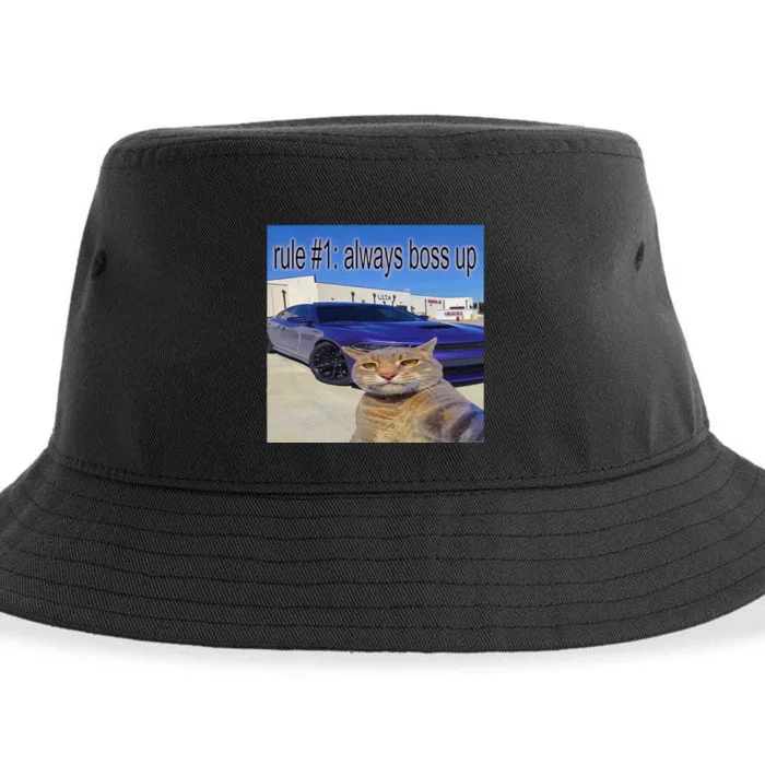 Rule 1 Always Boss Up Funny Cat Meme Sustainable Bucket Hat