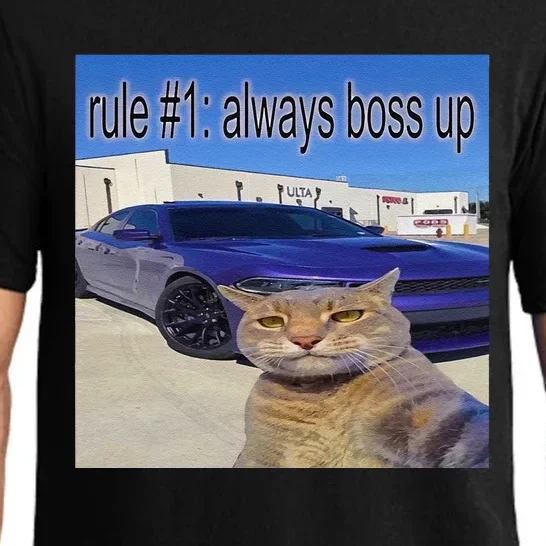 Rule 1 Always Boss Up Funny Cat Meme Pajama Set