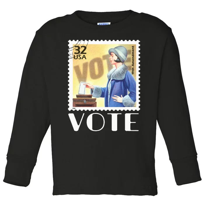 Retro 19th Amendment Stamp Women Rights Vote Toddler Long Sleeve Shirt