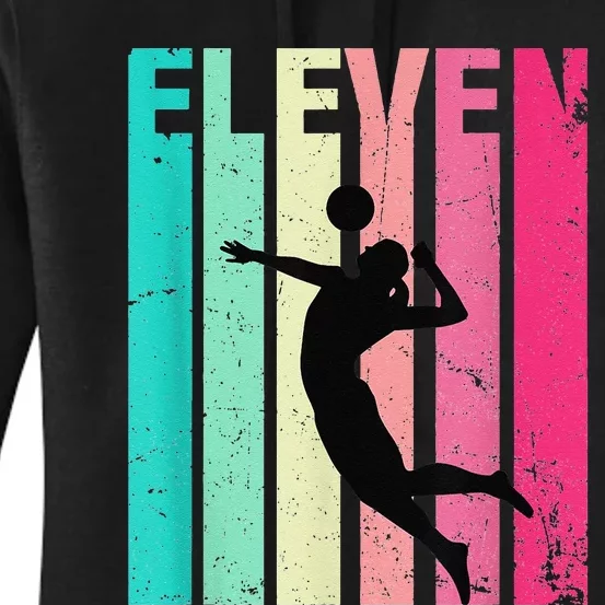 Retro 11th Birthday Volleyball Player 11 Years Old Women's Pullover Hoodie