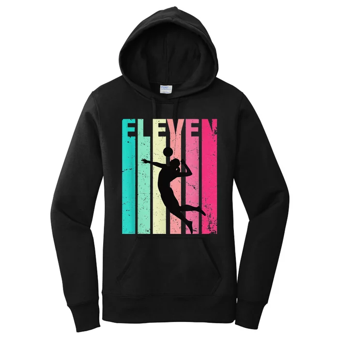 Retro 11th Birthday Volleyball Player 11 Years Old Women's Pullover Hoodie