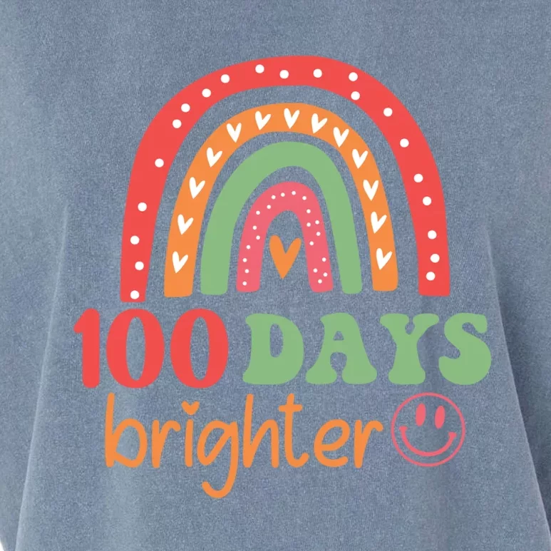 Rainbow 100 Days Brighter 100 Days Of School Groovy Retro Great Gift Garment-Dyed Women's Muscle Tee