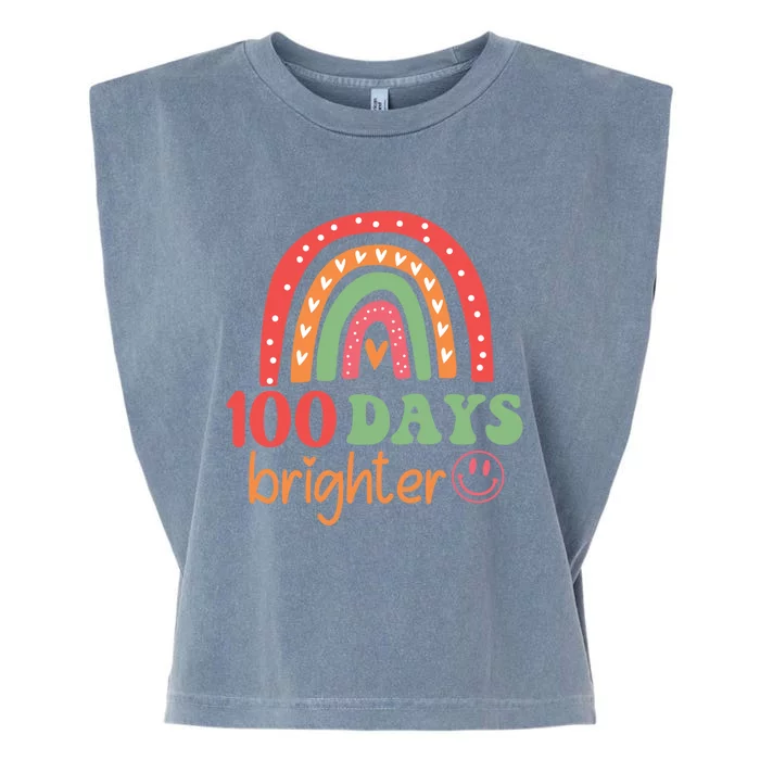 Rainbow 100 Days Brighter 100 Days Of School Groovy Retro Great Gift Garment-Dyed Women's Muscle Tee