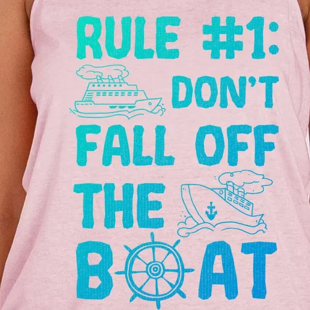 Rule #1 Dont Fall Off The Boat Cruise Cruising Christmas Gift Women's Knotted Racerback Tank