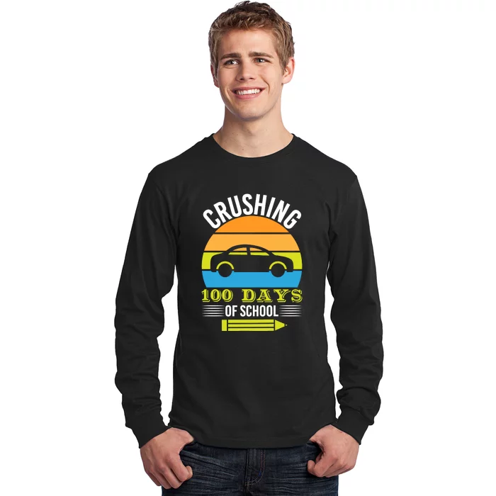 Retro 100 Days & Crushing It 100th Day Of School Monster Truck Long Sleeve Shirt