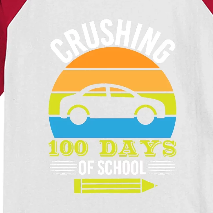 Retro 100 Days & Crushing It 100th Day Of School Monster Truck Kids Colorblock Raglan Jersey