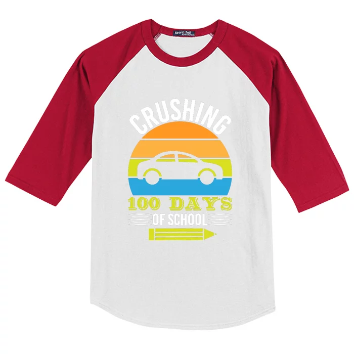 Retro 100 Days & Crushing It 100th Day Of School Monster Truck Kids Colorblock Raglan Jersey