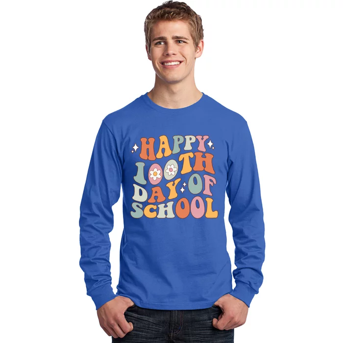 Retro 100th Day Of School Teachers Cute Happy 100 Days Gift Long Sleeve Shirt