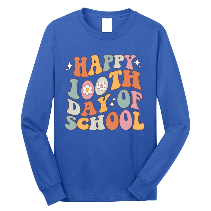 Retro 100th Day Of School Teachers Cute Happy 100 Days Gift Long Sleeve Shirt