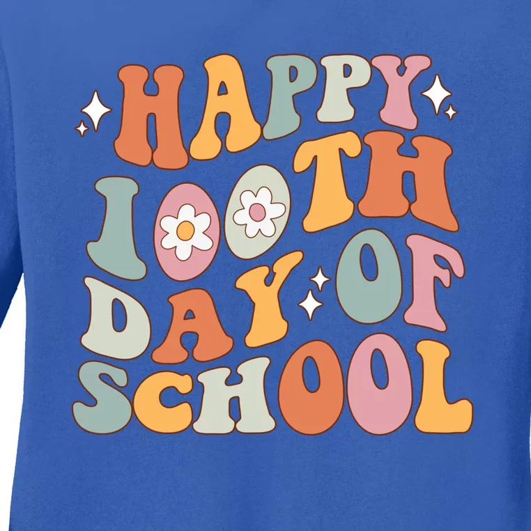 Retro 100th Day Of School Teachers Cute Happy 100 Days Gift Ladies Long Sleeve Shirt