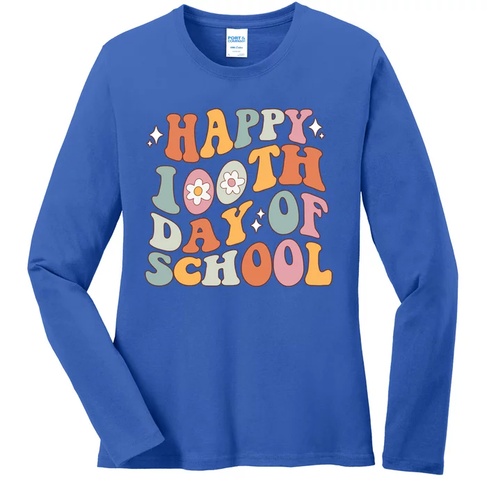 Retro 100th Day Of School Teachers Cute Happy 100 Days Gift Ladies Long Sleeve Shirt