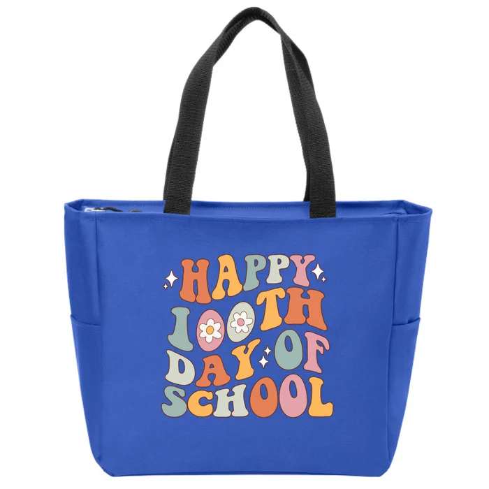 Retro 100th Day Of School Teachers Cute Happy 100 Days Gift Zip Tote Bag