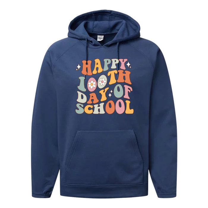 Retro 100th Day Of School Teachers Cute Happy 100 Days Gift Performance Fleece Hoodie