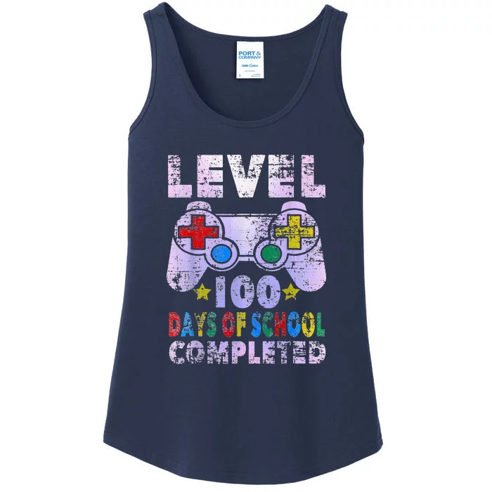 Retro 100 Days Of School Completed Level Up Gaming Ladies Essential Tank