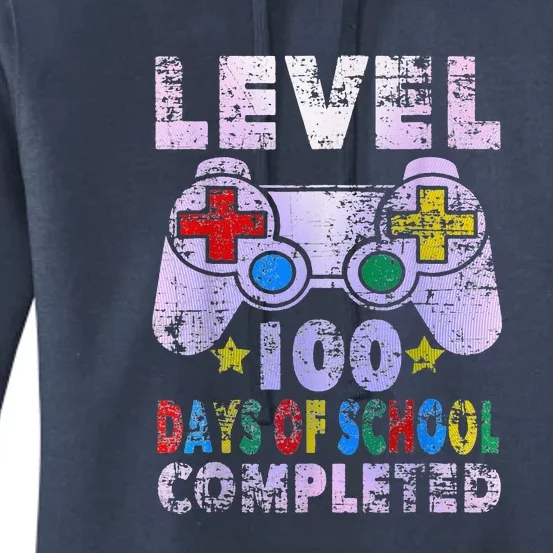 Retro 100 Days Of School Completed Level Up Gaming Women's Pullover Hoodie