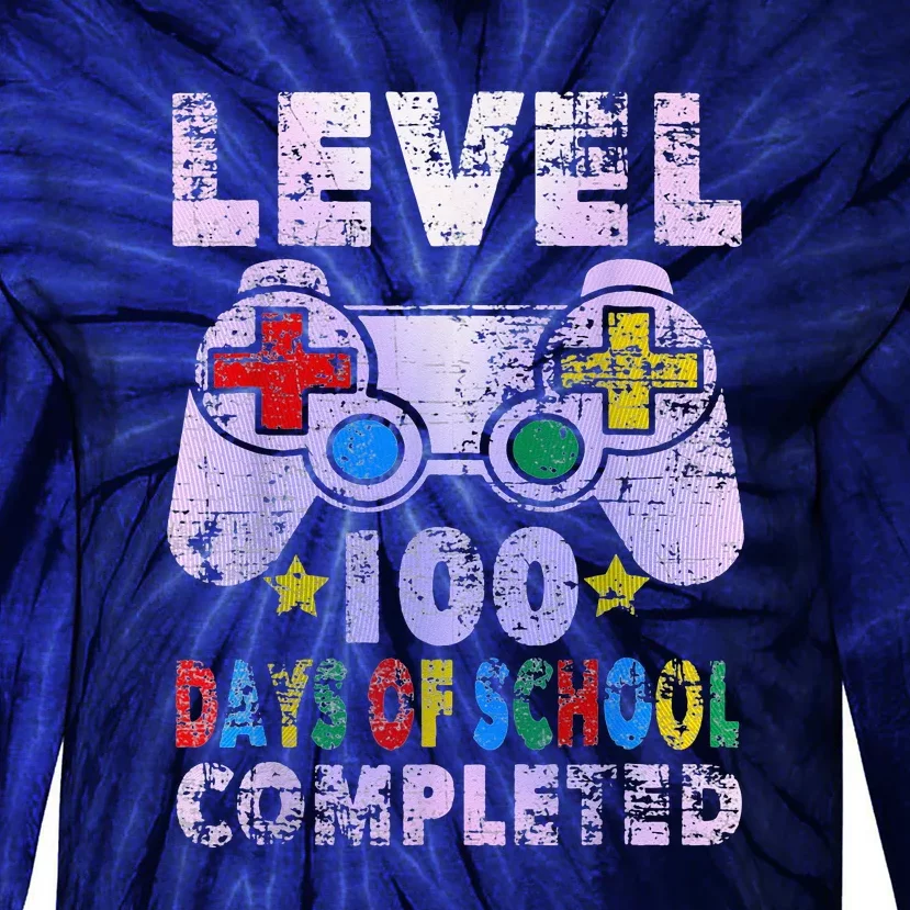 Retro 100 Days Of School Completed Level Up Gaming Tie-Dye Long Sleeve Shirt