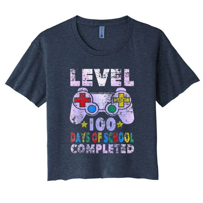 Retro 100 Days Of School Completed Level Up Gaming Women's Crop Top Tee