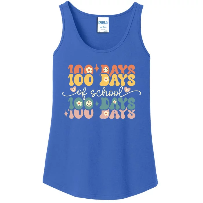 Retro 100 Days Of School Groovy Teacher Ladies Essential Tank