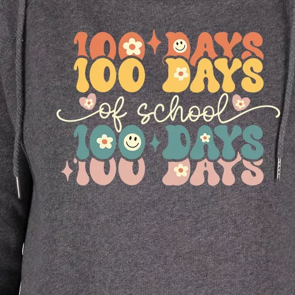 Retro 100 Days Of School Groovy Teacher Womens Funnel Neck Pullover Hood