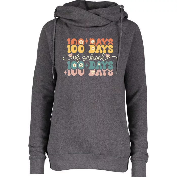 Retro 100 Days Of School Groovy Teacher Womens Funnel Neck Pullover Hood