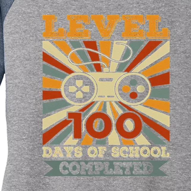 Retro 100 Days Of School Completed Level Up Gaming Women's Tri-Blend 3/4-Sleeve Raglan Shirt