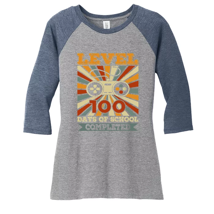 Retro 100 Days Of School Completed Level Up Gaming Women's Tri-Blend 3/4-Sleeve Raglan Shirt