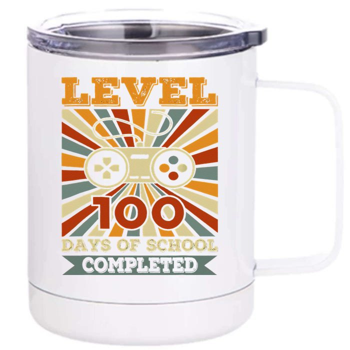 Retro 100 Days Of School Completed Level Up Gaming Front & Back 12oz Stainless Steel Tumbler Cup