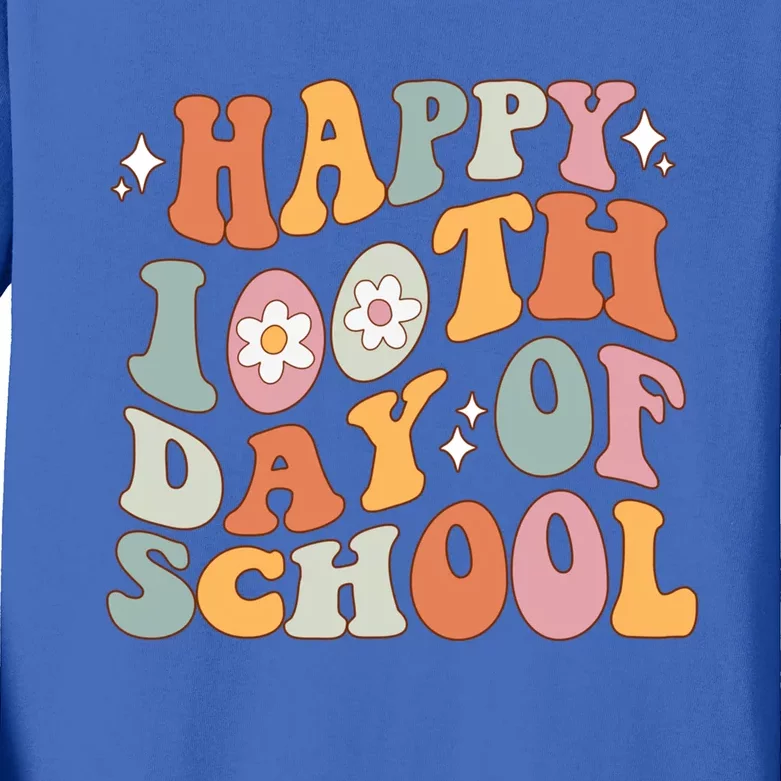 Retro 100th Day Of School Teachers Cute Happy 100 Days Gift Kids Long Sleeve Shirt