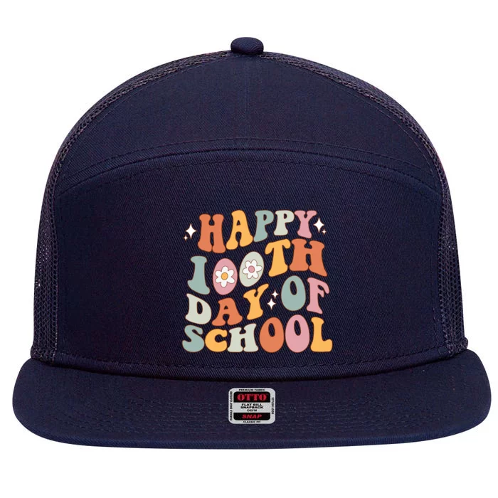 Retro 100th Day Of School Teachers Cute Happy 100 Days Gift 7 Panel Mesh Trucker Snapback Hat