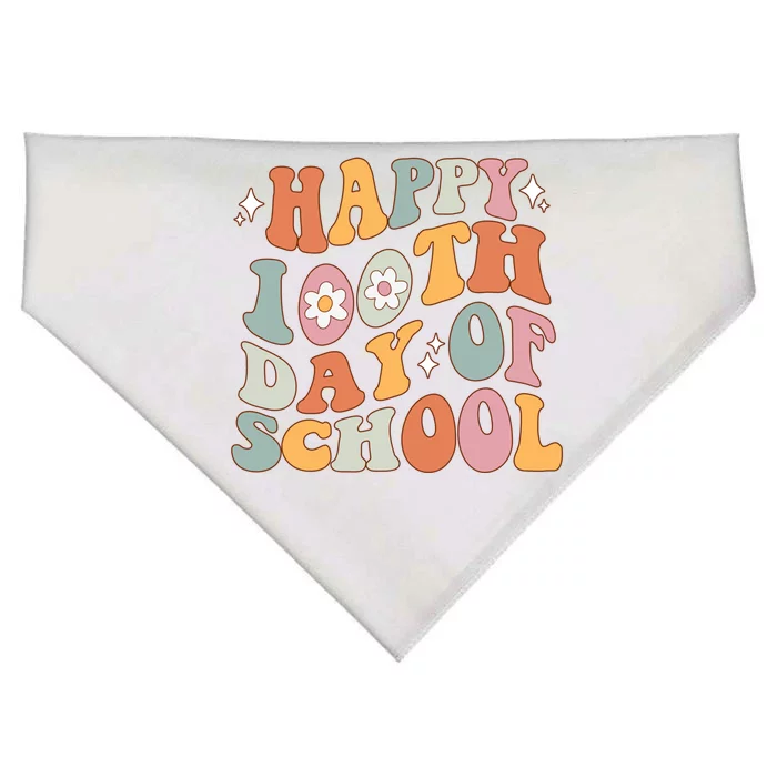 Retro 100th Day Of School Teachers Cute Happy 100 Days Gift USA-Made Doggie Bandana