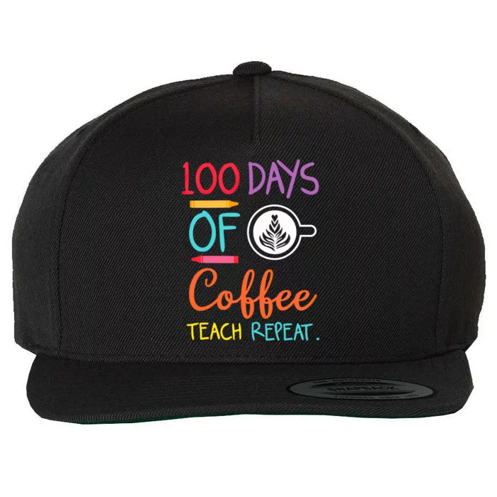 Retro 100 Days Of Coffee Teach Repeat Caffeine Teachers Gift Wool Snapback Cap