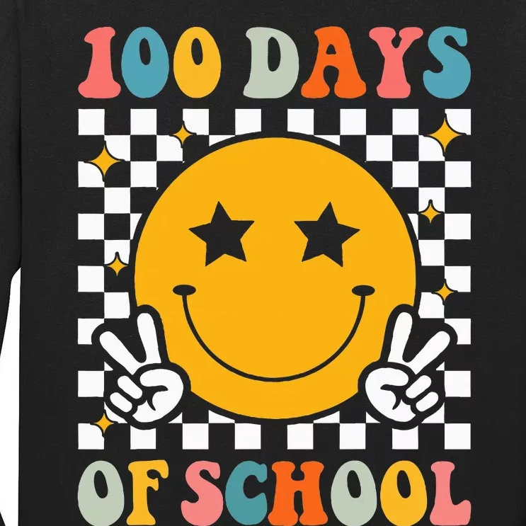 Retro 100 Days Of School Smile Face 100th Day Tall Long Sleeve T-Shirt