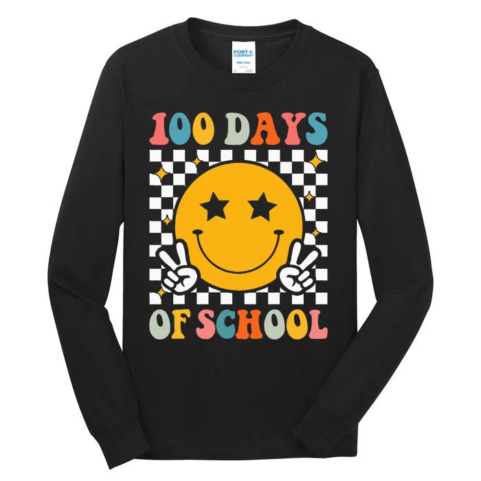 Retro 100 Days Of School Smile Face 100th Day Tall Long Sleeve T-Shirt