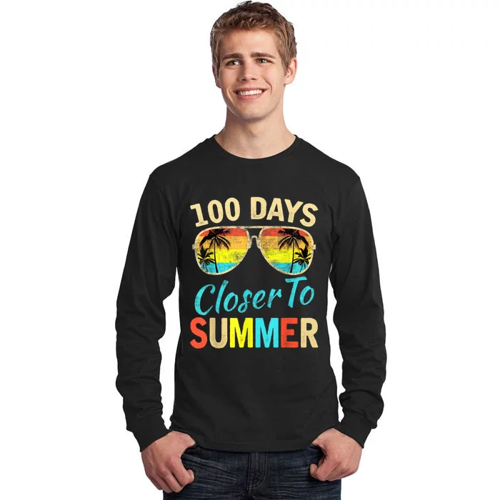 Retro 100 Days Closer To Summer 100 Days Smarter Teachers Tall Long Sleeve T-Shirt