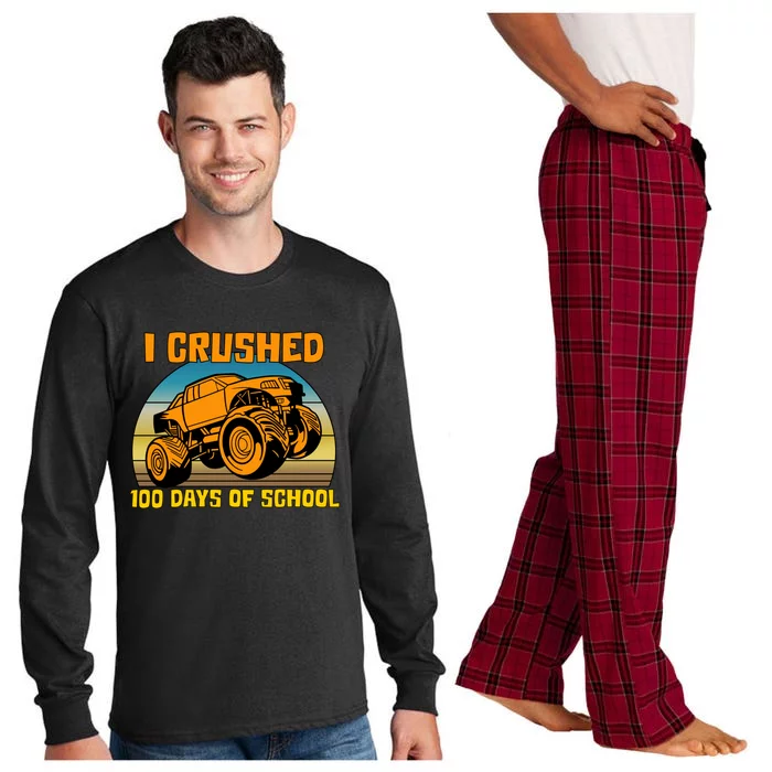 Retro 100 Days Of School Boys Monster Truck Gift Long Sleeve Pajama Set