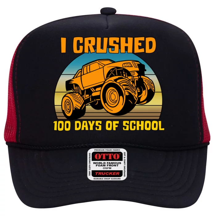 Retro 100 Days Of School Boys Monster Truck Gift High Crown Mesh Trucker Hat