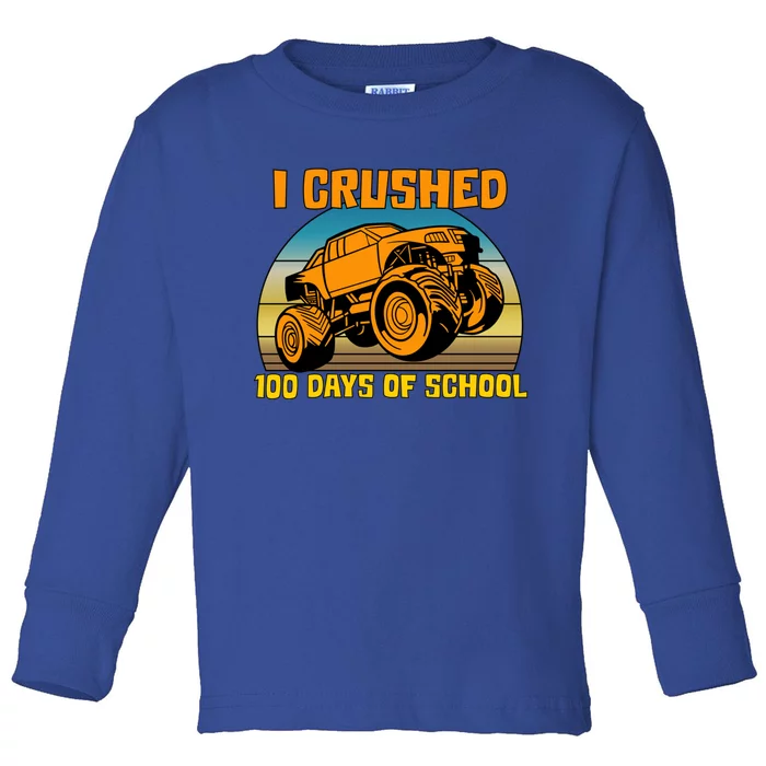 Retro 100 Days Of School Boys Monster Truck Gift Toddler Long Sleeve Shirt