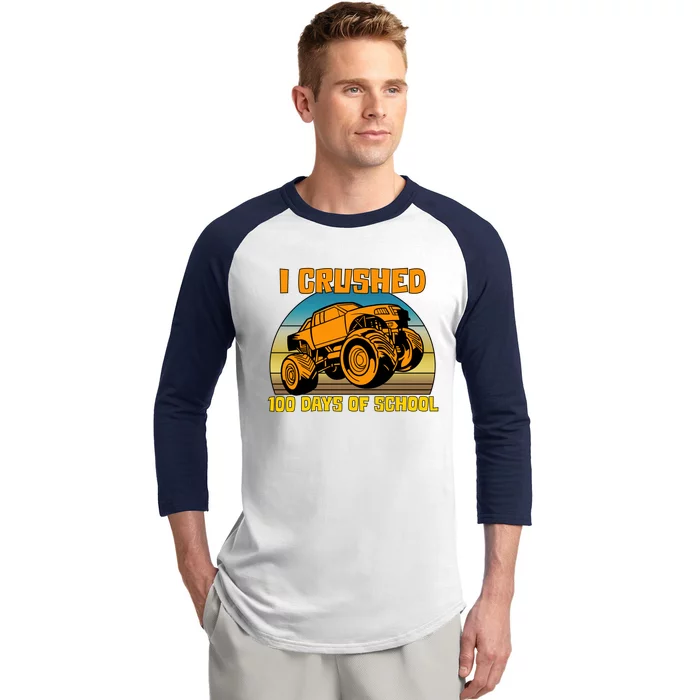 Retro 100 Days Of School Boys Monster Truck Gift Baseball Sleeve Shirt