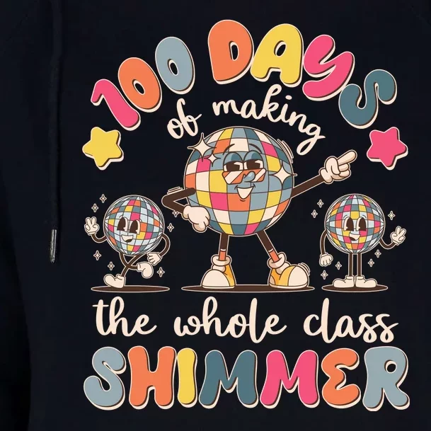 Retro 100 Days Of Making The Whole Class Shimmer Disco Ball Womens Funnel Neck Pullover Hood