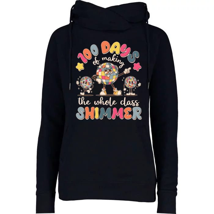 Retro 100 Days Of Making The Whole Class Shimmer Disco Ball Womens Funnel Neck Pullover Hood