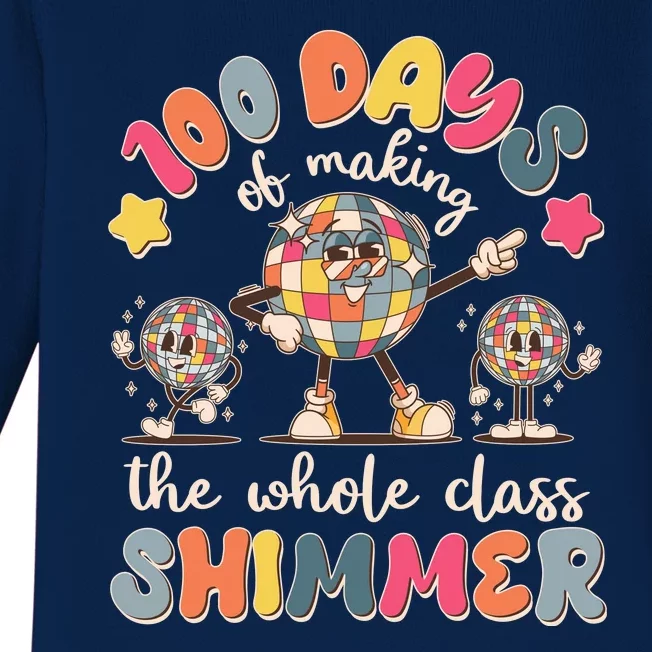 Retro 100 Days Of Making The Whole Class Shimmer Disco Ball Baby Long Sleeve Bodysuit