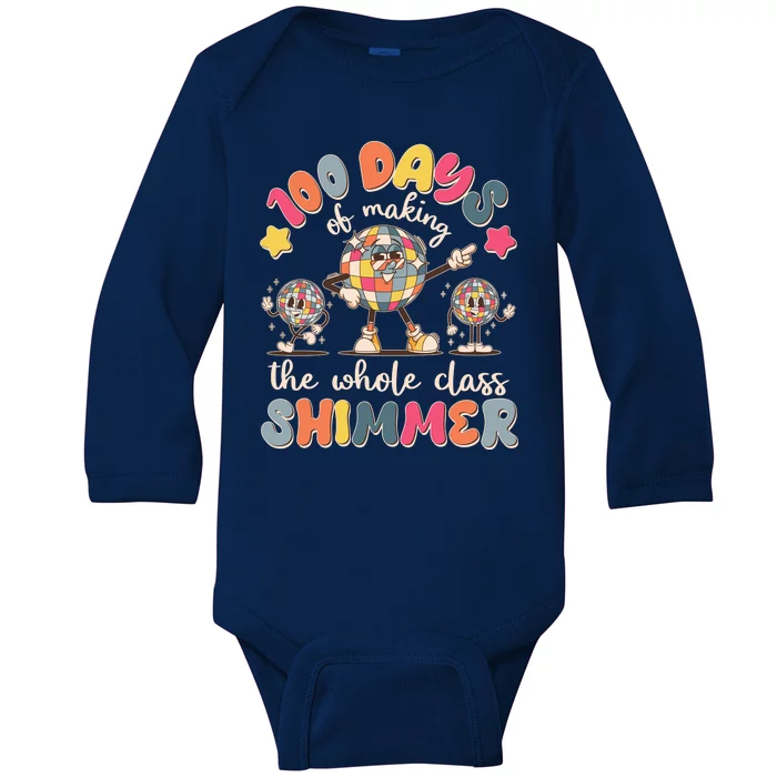 Retro 100 Days Of Making The Whole Class Shimmer Disco Ball Baby Long Sleeve Bodysuit