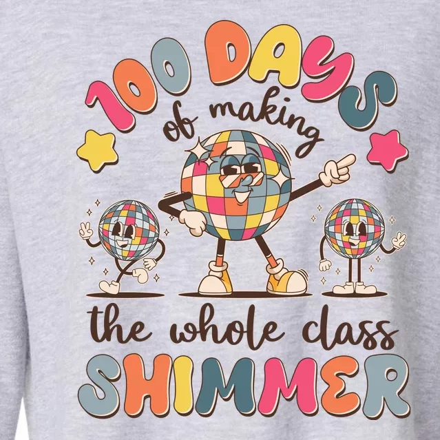 Retro 100 Days Of Making The Whole Class Shimmer Disco Ball Cropped Pullover Crew