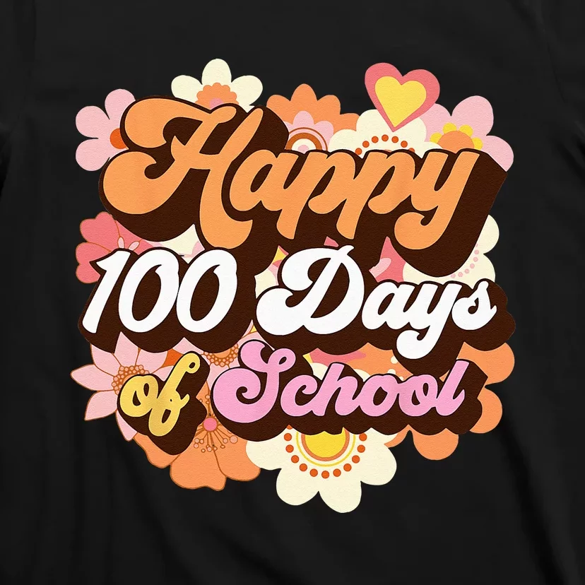 Retro 100 Days Of School Teachers Kids Groovy 100th Day T-Shirt