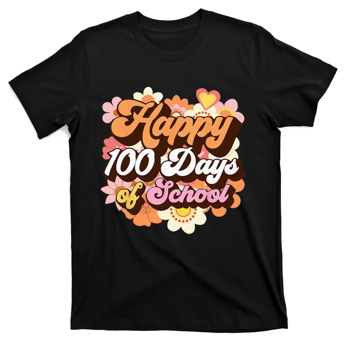 Retro 100 Days Of School Teachers Kids Groovy 100th Day T-Shirt