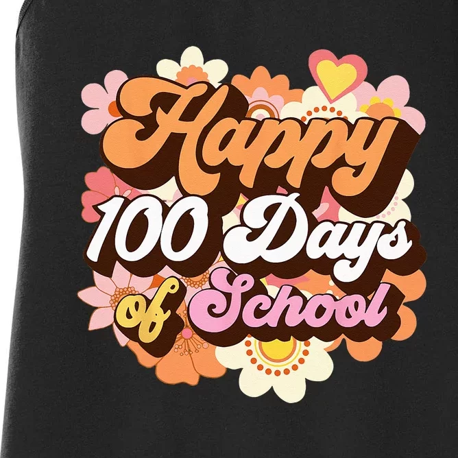 Retro 100 Days Of School Teachers Kids Groovy 100th Day Women's Racerback Tank