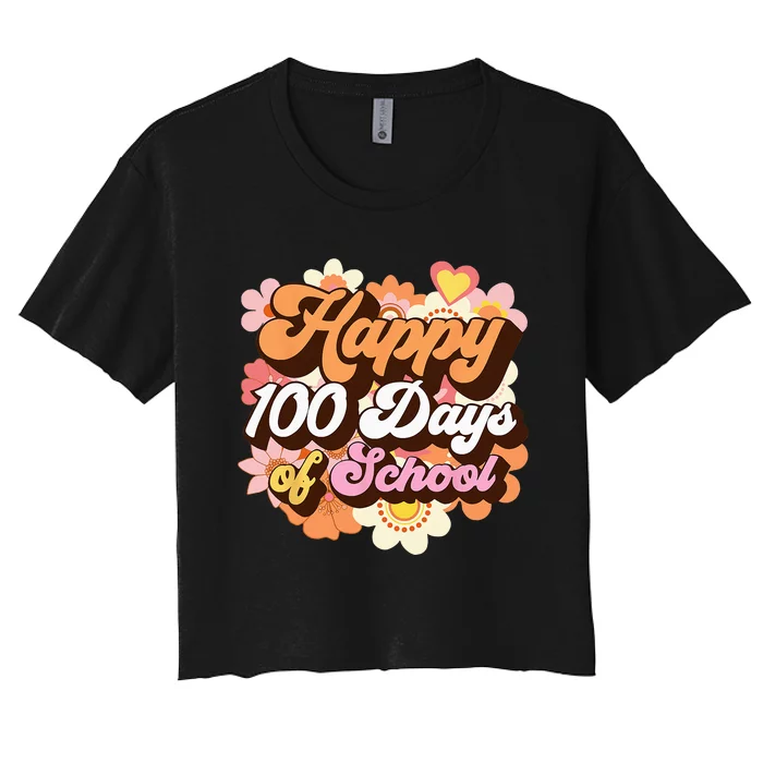 Retro 100 Days Of School Teachers Kids Groovy 100th Day Women's Crop Top Tee