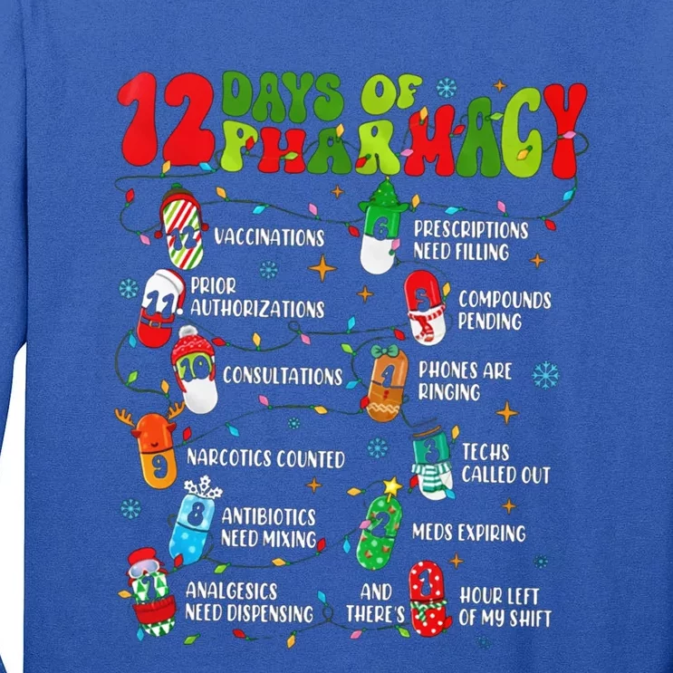 Retro 12 Days Of Pharmacy Crew Christmas Pharmacists Tech Great Gift Tall Long Sleeve T-Shirt